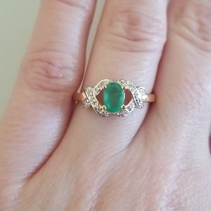 14K Gold Emerald & Diamond Engagement Ring